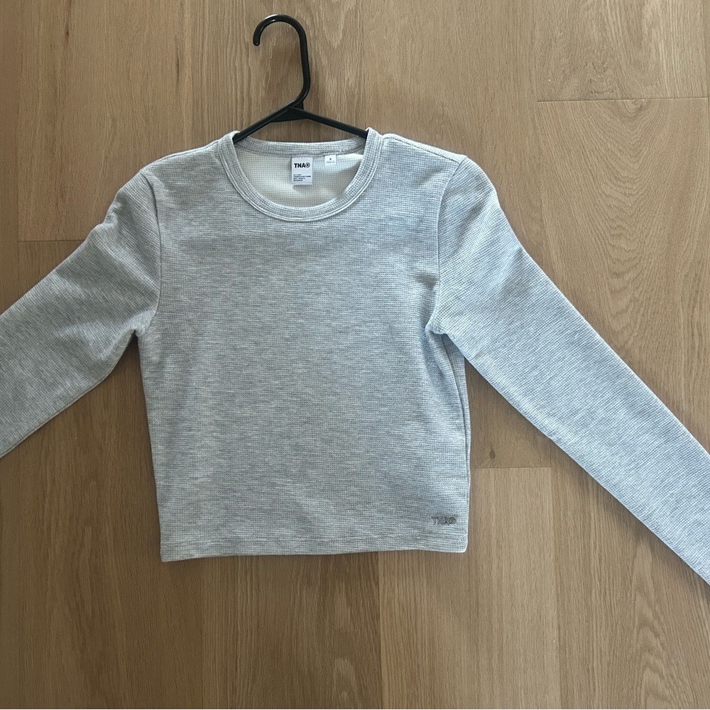 TNA Light Gray Waffle Knit Top